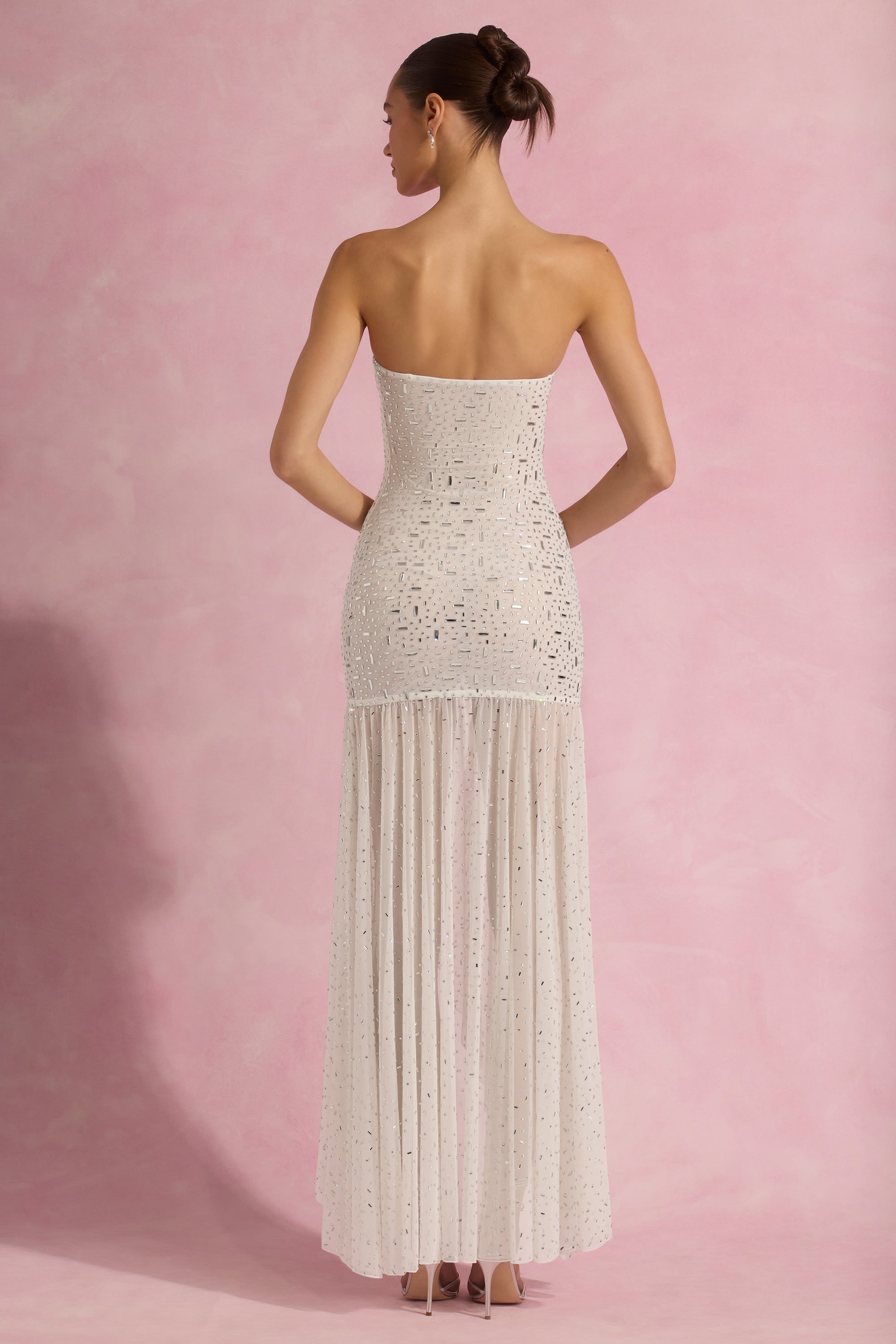 Quira | White Asymmetric-Neck Maxi Dress With Cape-Sleeve