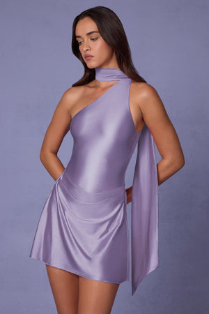 Asymmetric Scarf-Detail Mini Dress in Lilac