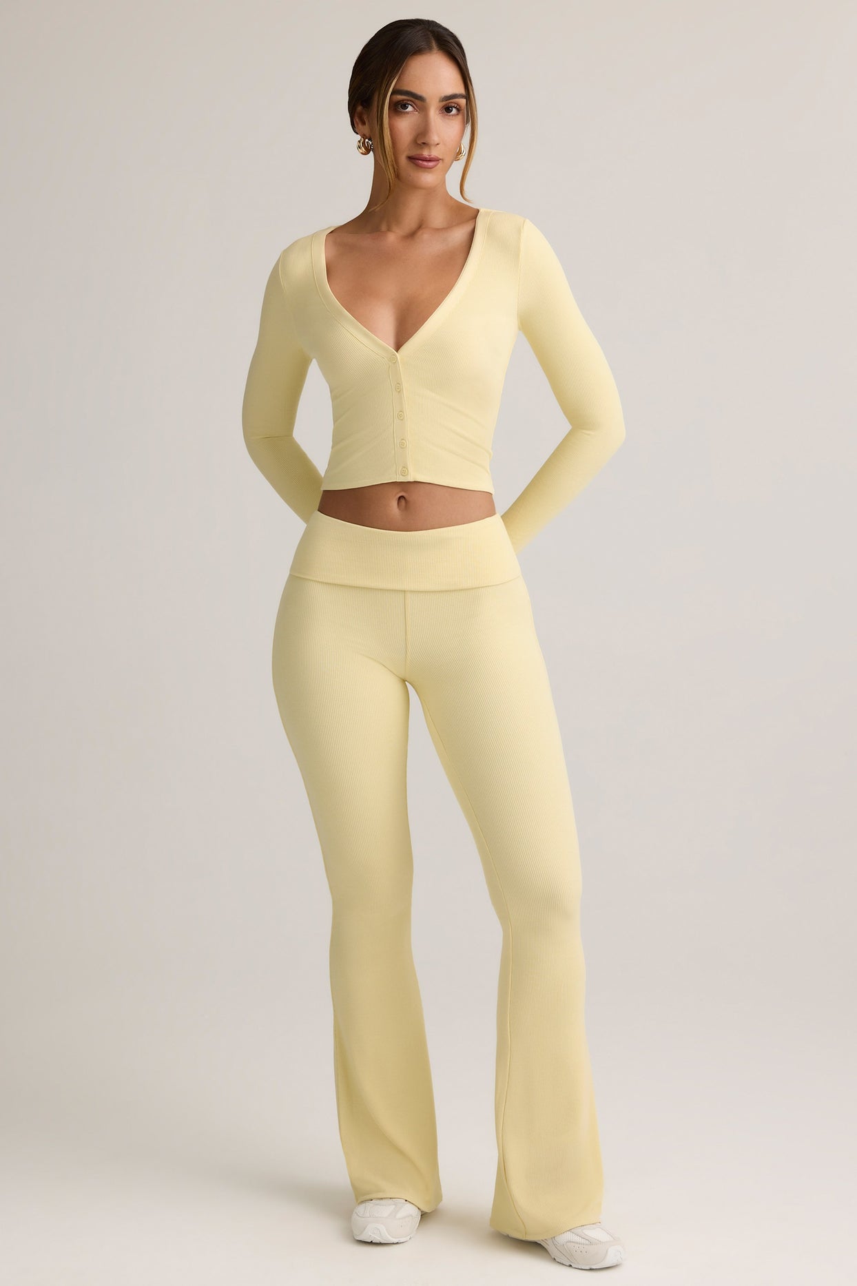 Modal Ribbed Cropped Cardigan in Buttercream Yellow - 5