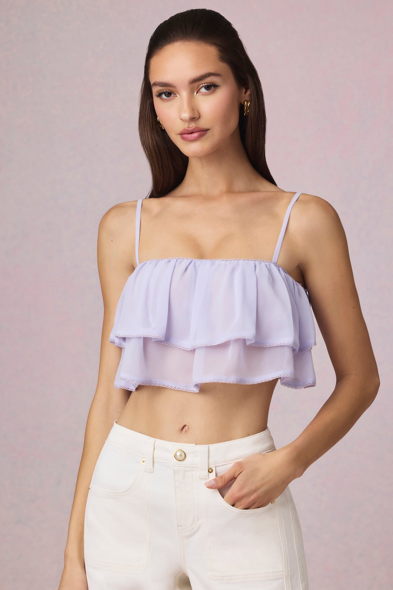 Ruffled Cropped Camisole Top in Lilac - 1