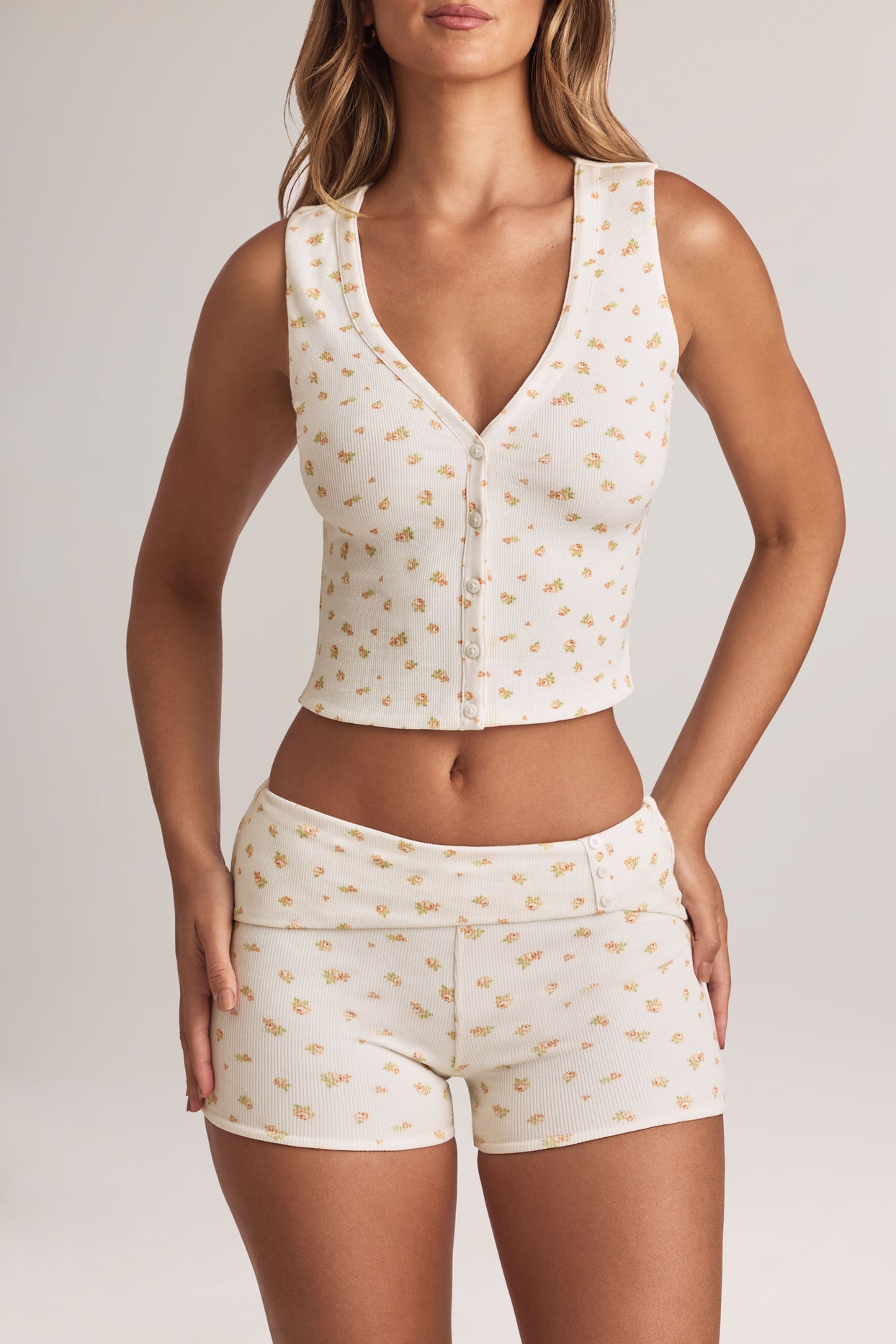 Modal Ribbed Button-Up Vest Top in Floral Print - 6