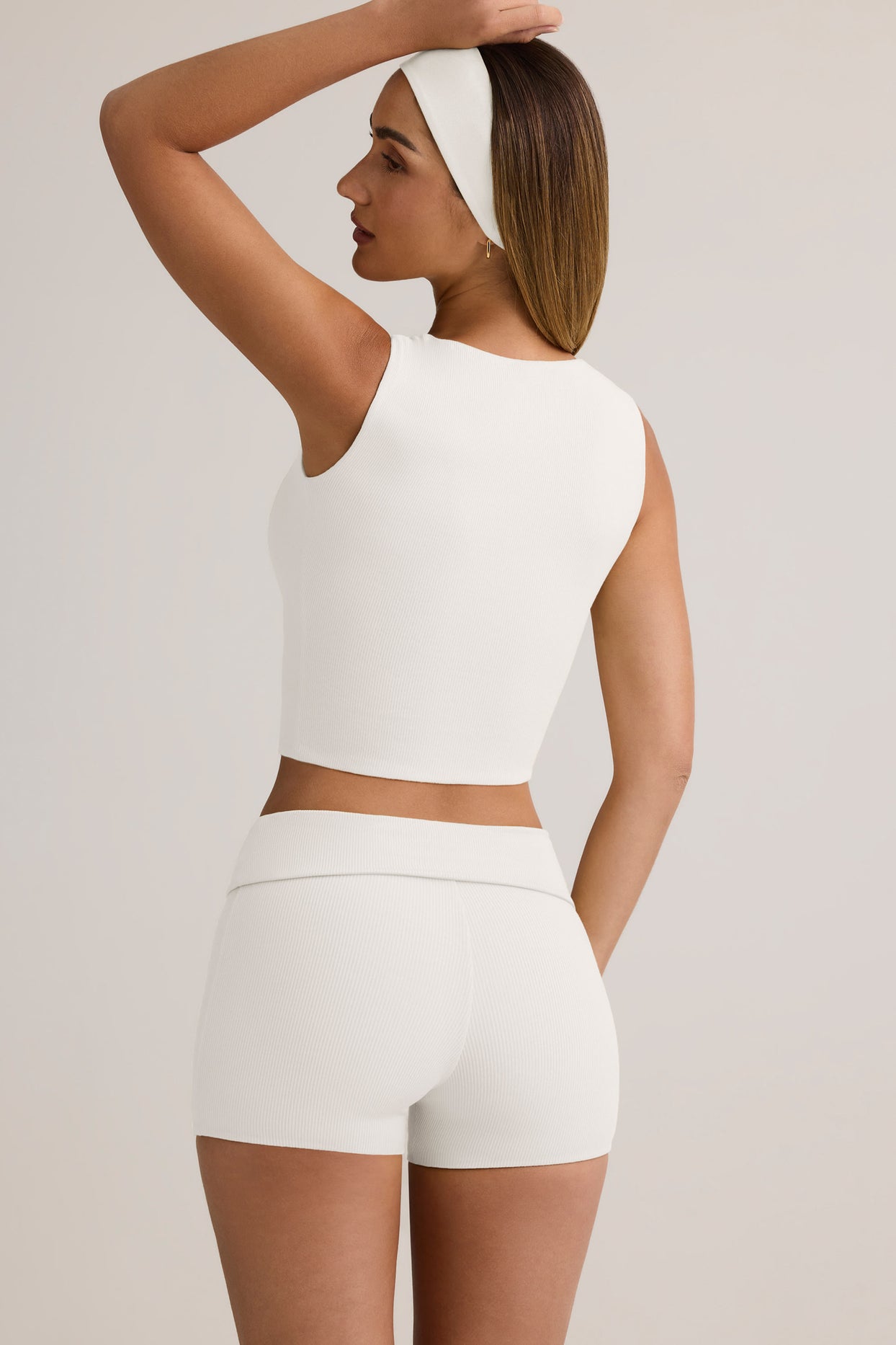 Modal Ribbed Button-Up Vest Top in White - 3
