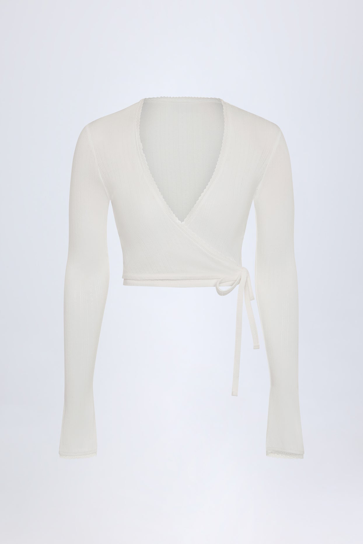 Pointelle Wrap Crop Top in White - 3