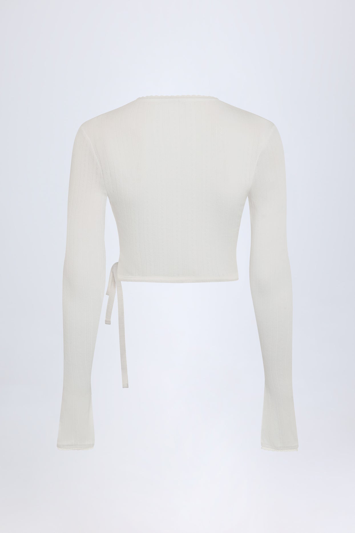 Pointelle Wrap Crop Top in White - 4