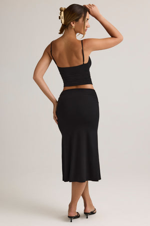 Modal Ruched Mid-Rise Midaxi Skirt in Black