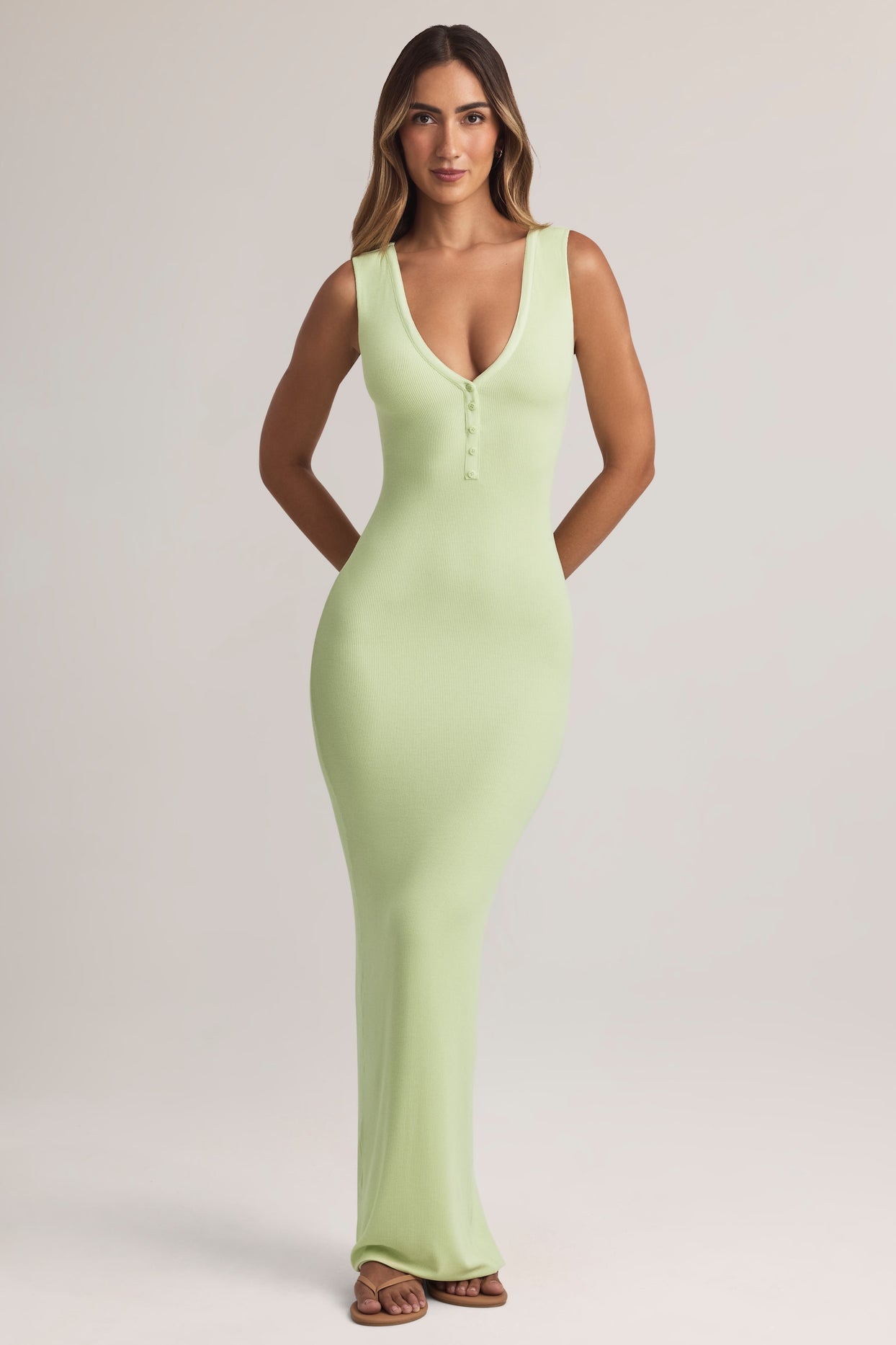Modal Button-Detail Maxi Dress in Sage Green - 6