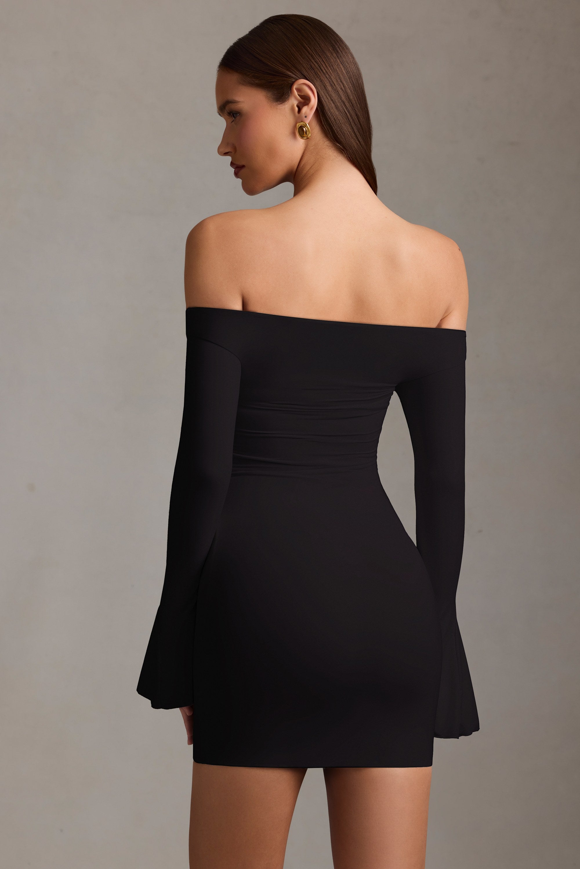 Black Ribbed High Neck Shoulder Cut Out Mini Dress - Carola
