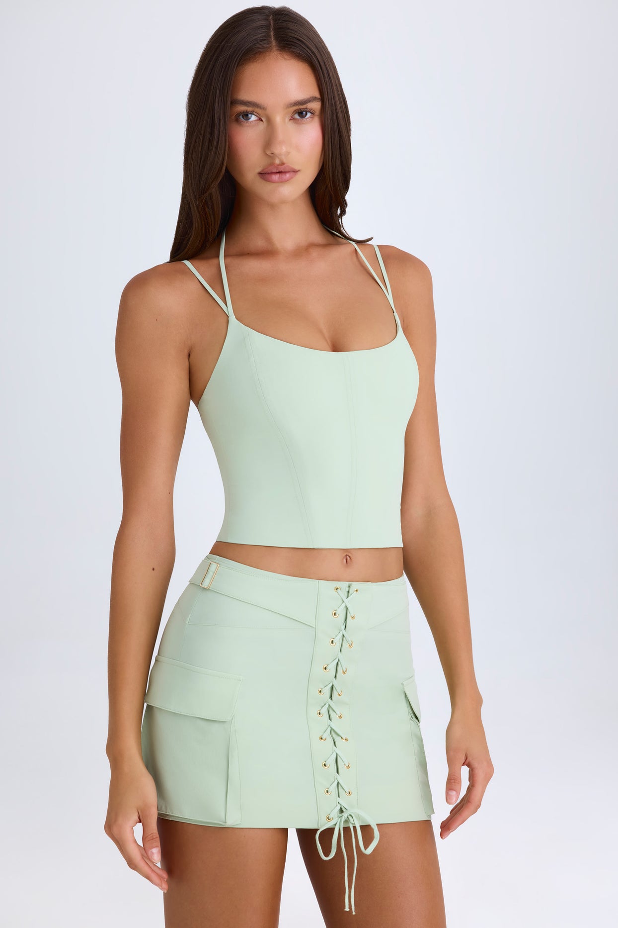 Lace-Up Cargo Micro Mini Skirt in Green - 8