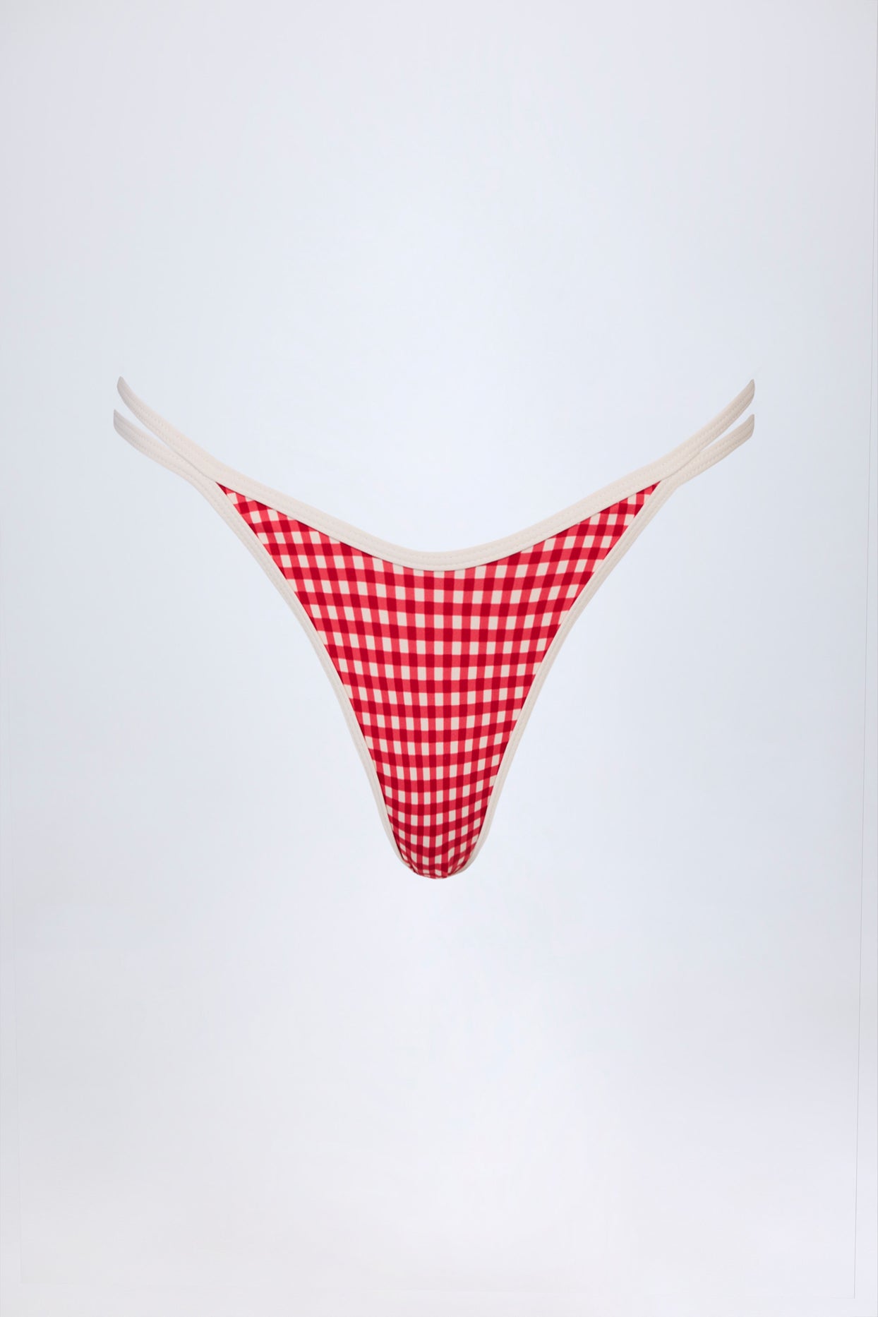 Double-Strap Cheeky Bikini Bottoms in Red Gingham - 4