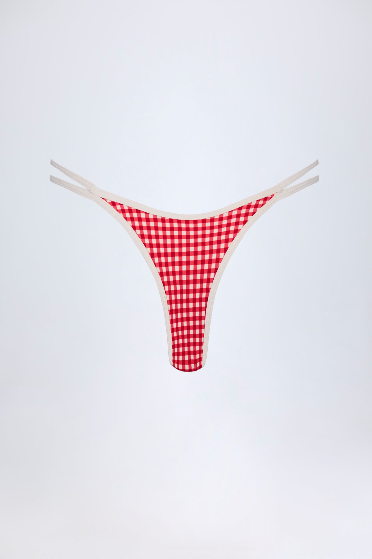 Double-Strap Cheeky Bikini Bottoms in Red Gingham - 5