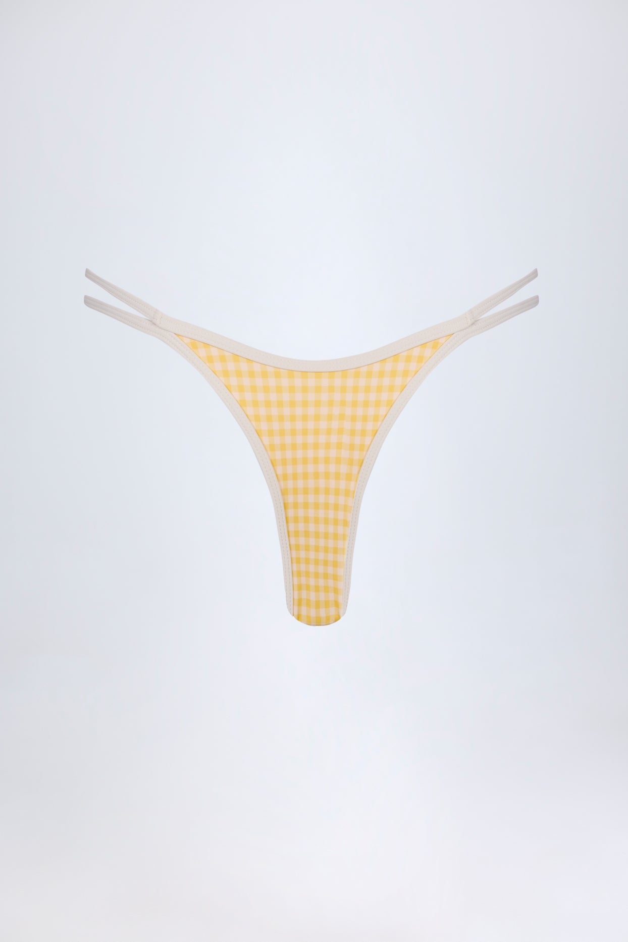 Double-Strap Cheeky Bikini Bottoms in Yellow Gingham - 6