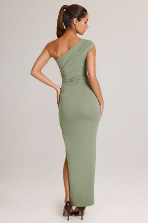 emerald green chiffon asymmetric strap draped midi dress Maude Modal Asymmetric Ruched Maxi Dress in Sage Green emerald green chiffon asymmetric strap draped midi dress Maude Modal Asymmetric Ruched Maxi Dress in Sage Green