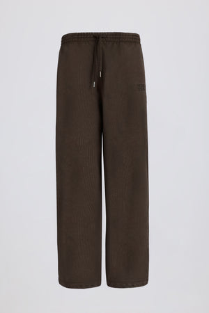 Soft Cotton Jersey Mid-Rise Wide-Leg Joggers in Brown