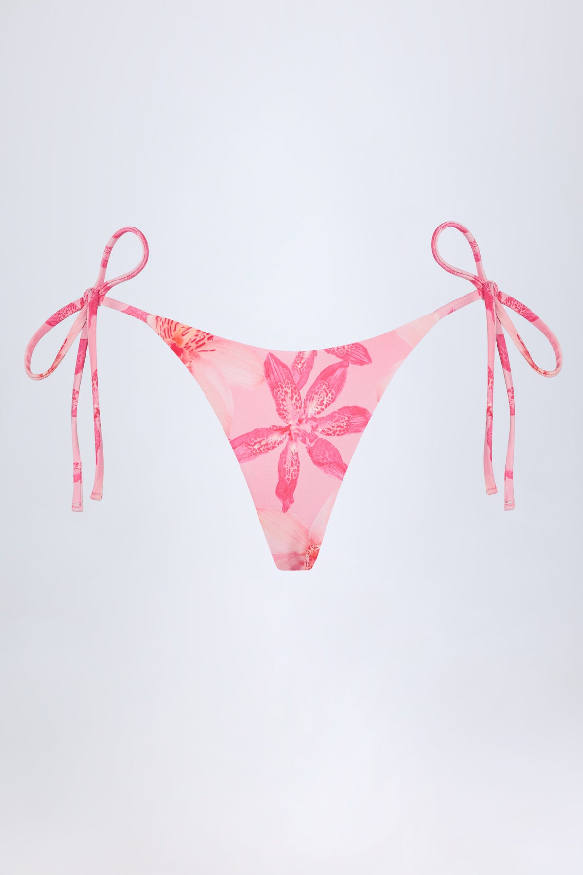 ⁣⁢Tanga-Bikinihose mit seitlichen Bindebändern im Pink Orchid Print⁤⁣