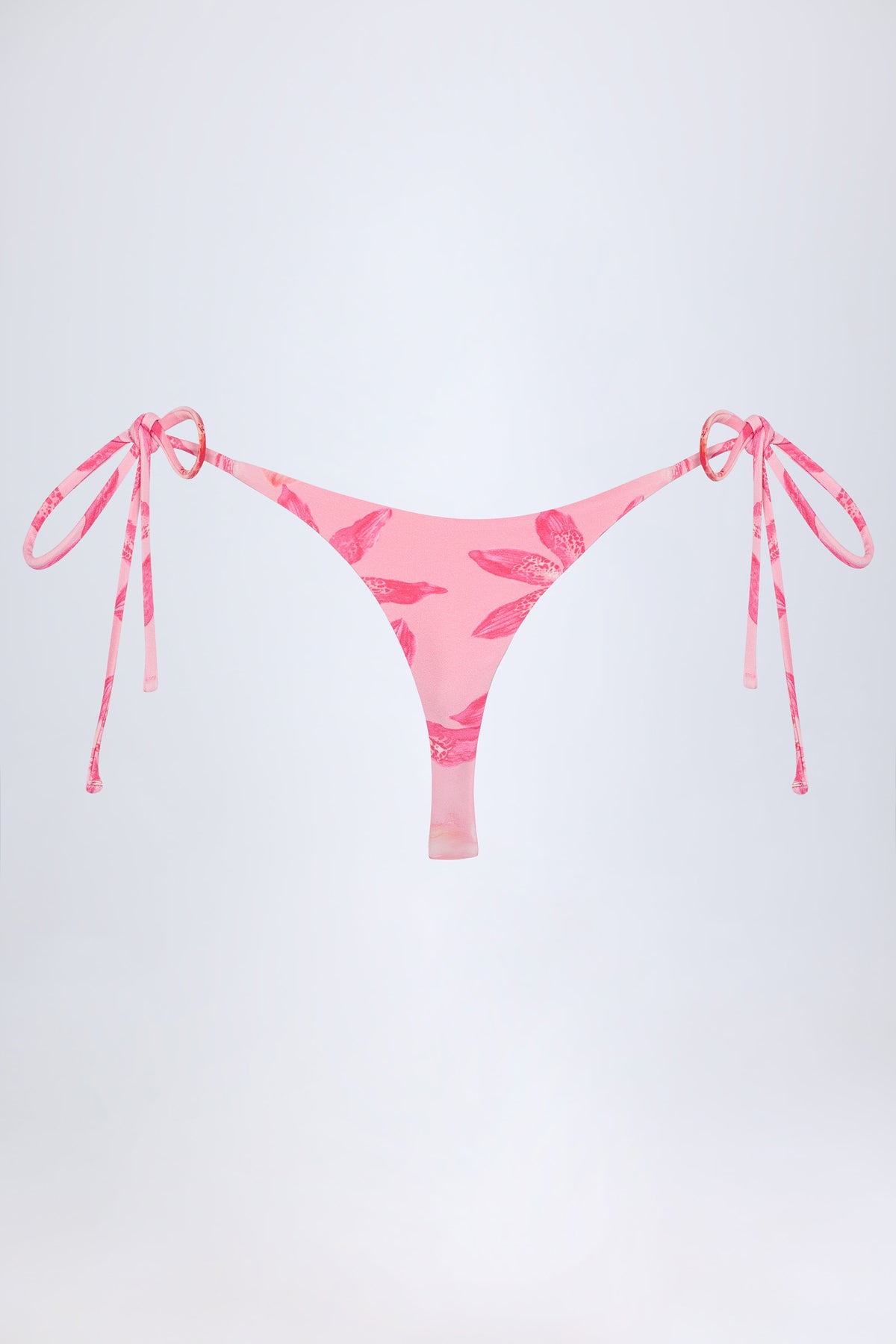⁣⁢Tanga-Bikinihose mit seitlichen Bindebändern im Pink Orchid Print⁤⁣