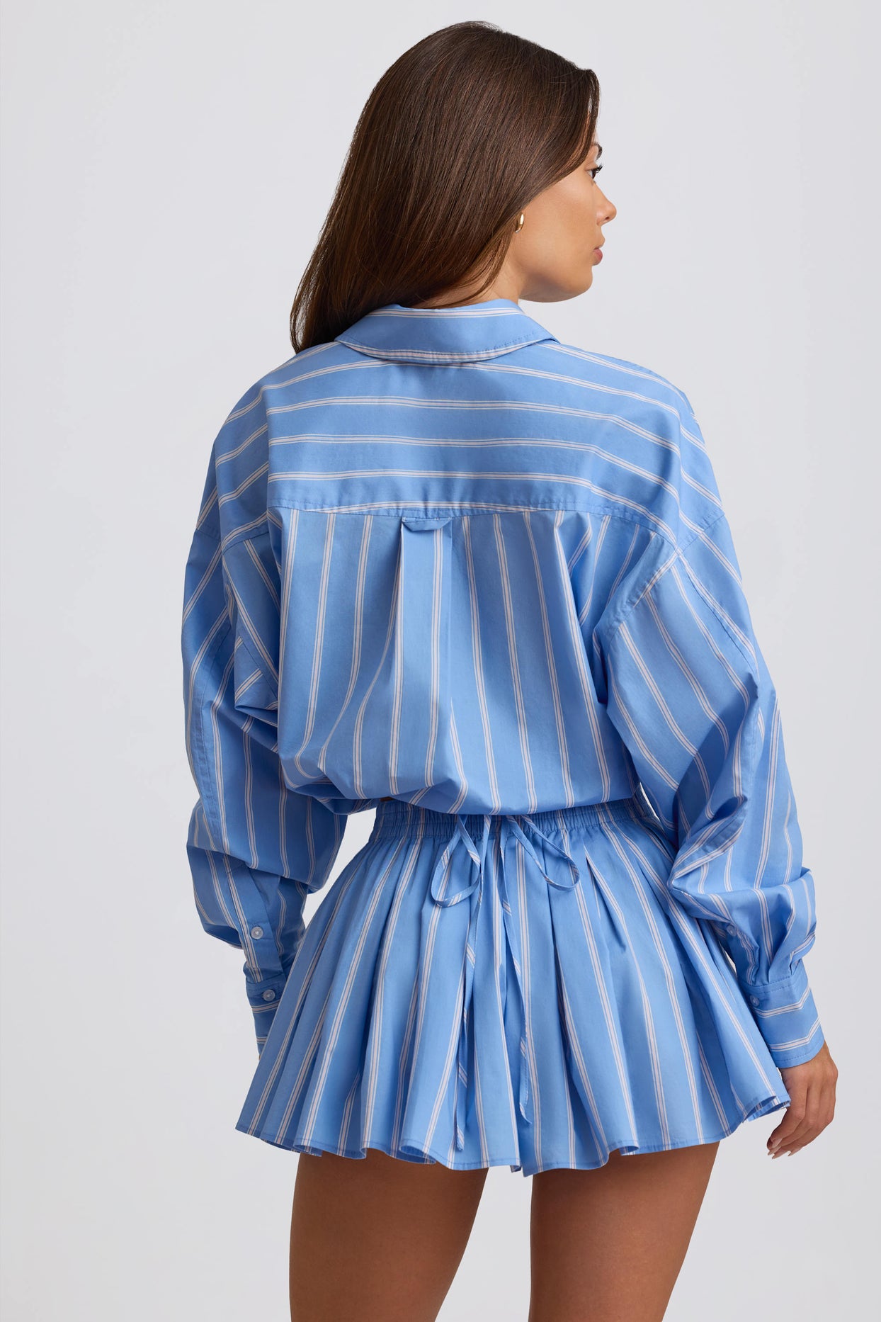 Cotton Poplin Stripe Multiway Cropped Shirt in Blue Stripe - 2