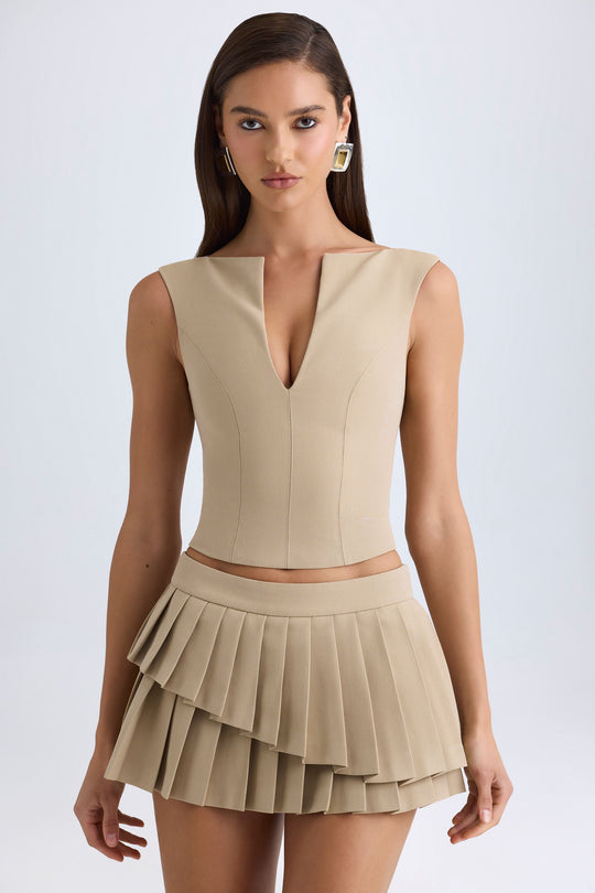 Layered Pleated Low-Rise Mini Skirt in True Navy