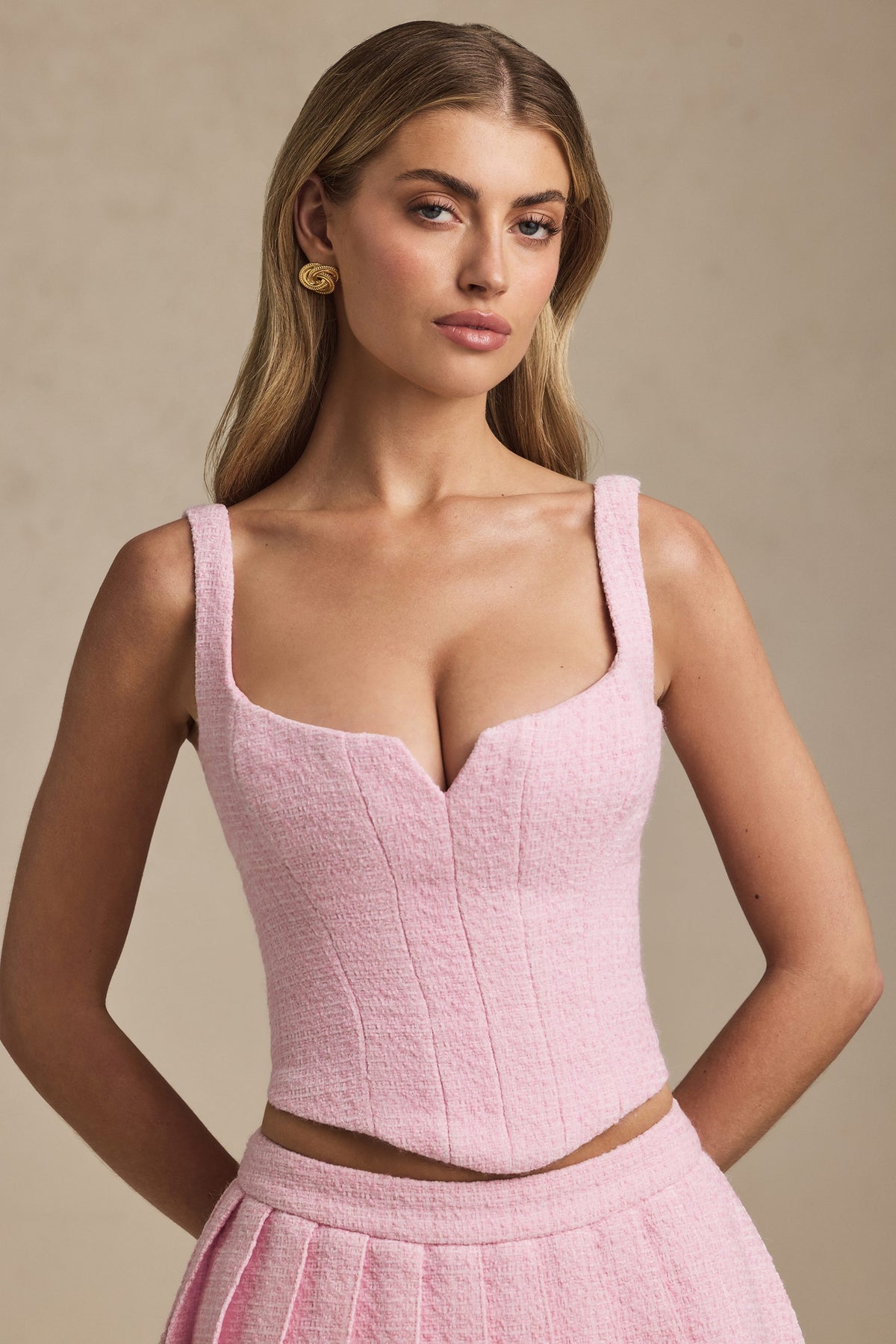 Lace-Up Corset Top in Soft Pink