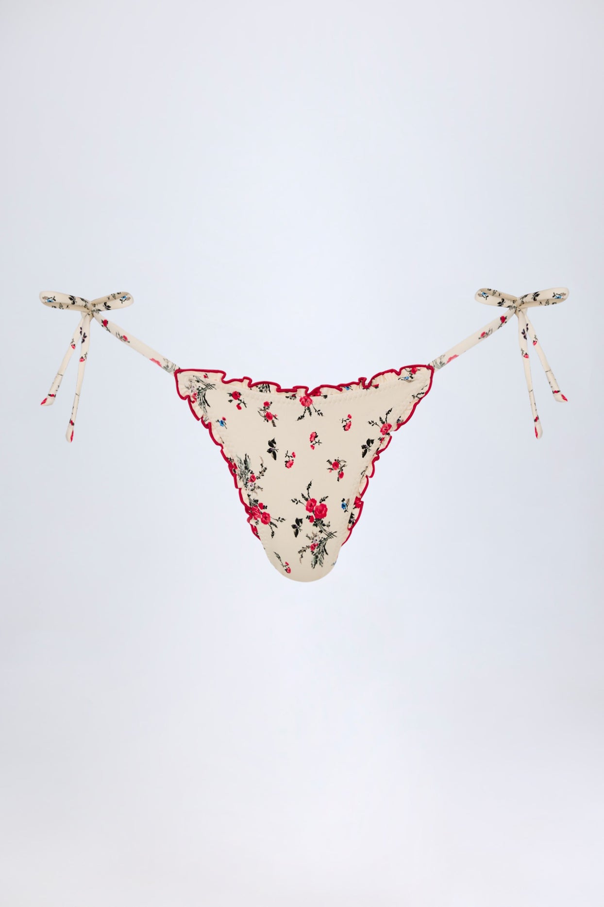 Side-Tie Thong Bikini Bottoms in Red Floral - 4