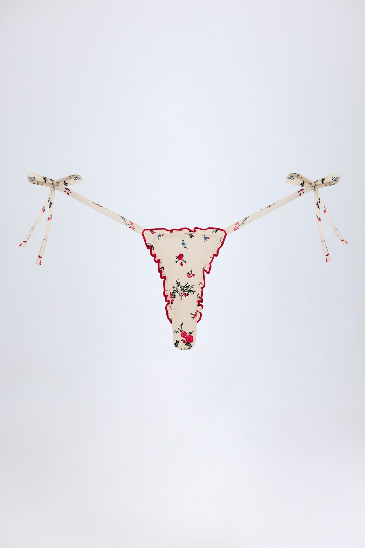 Side-Tie Thong Bikini Bottoms in Red Floral - 5