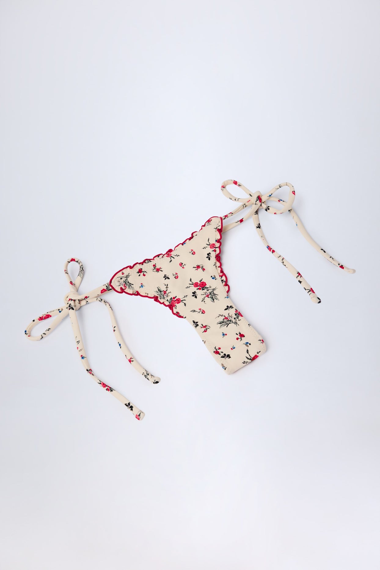 Side-Tie Thong Bikini Bottoms in Red Floral - 7