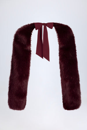 Faux Fur Tie-up Sleeves in Wine