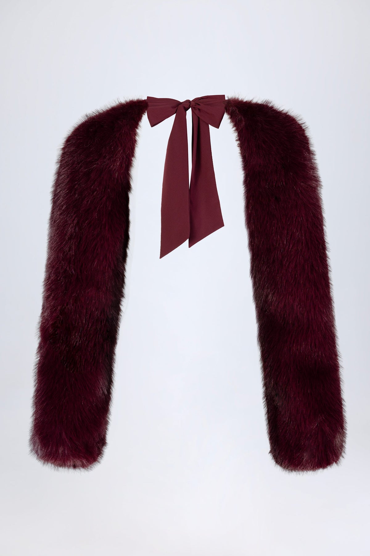 Faux Fur Tie-Up Sleeves in Wine Red