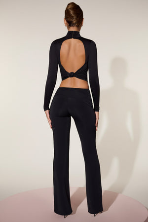 Mid-Rise Straight-Leg Trousers in Black