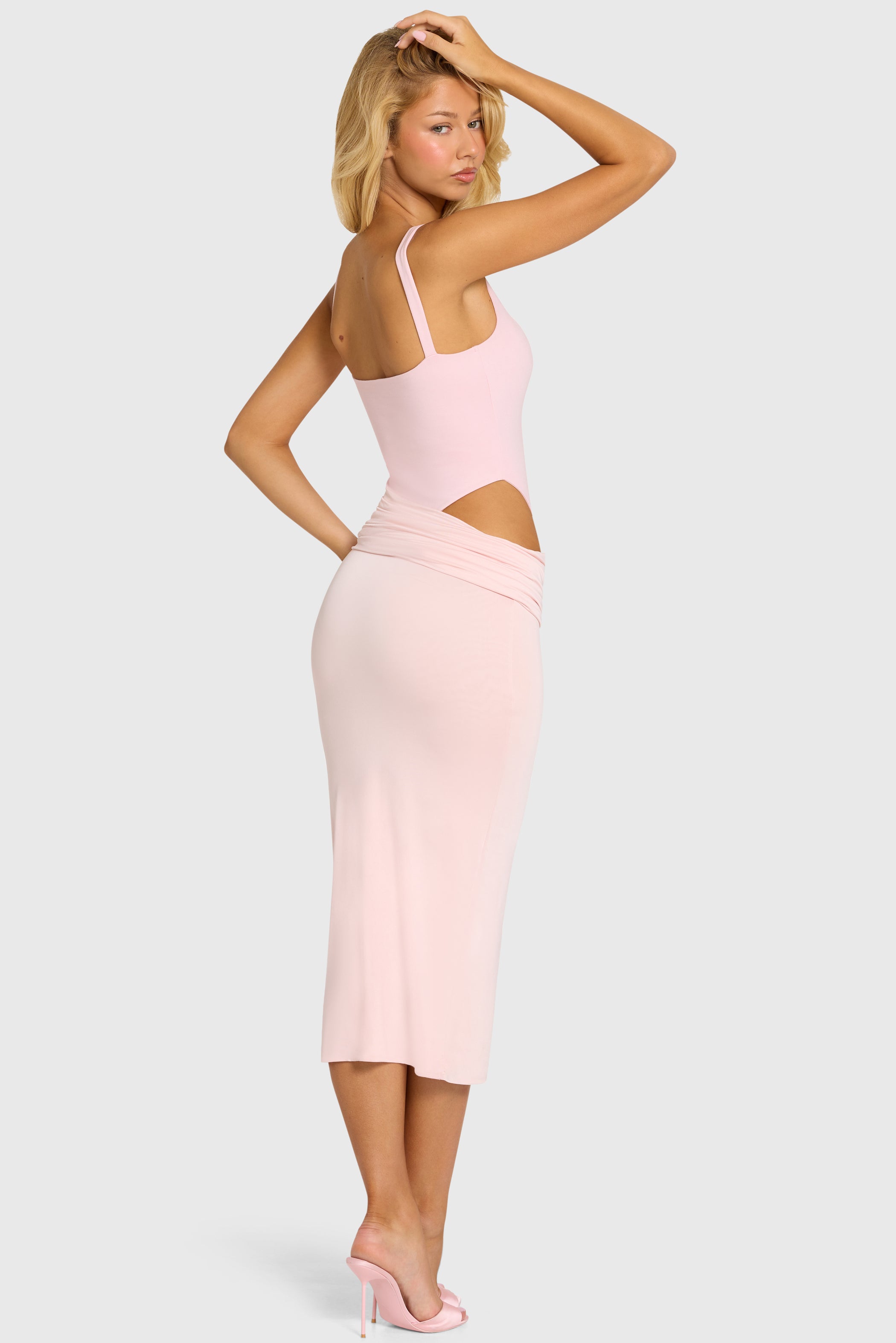 Bodice Draped Midi Dress in Baby Pink