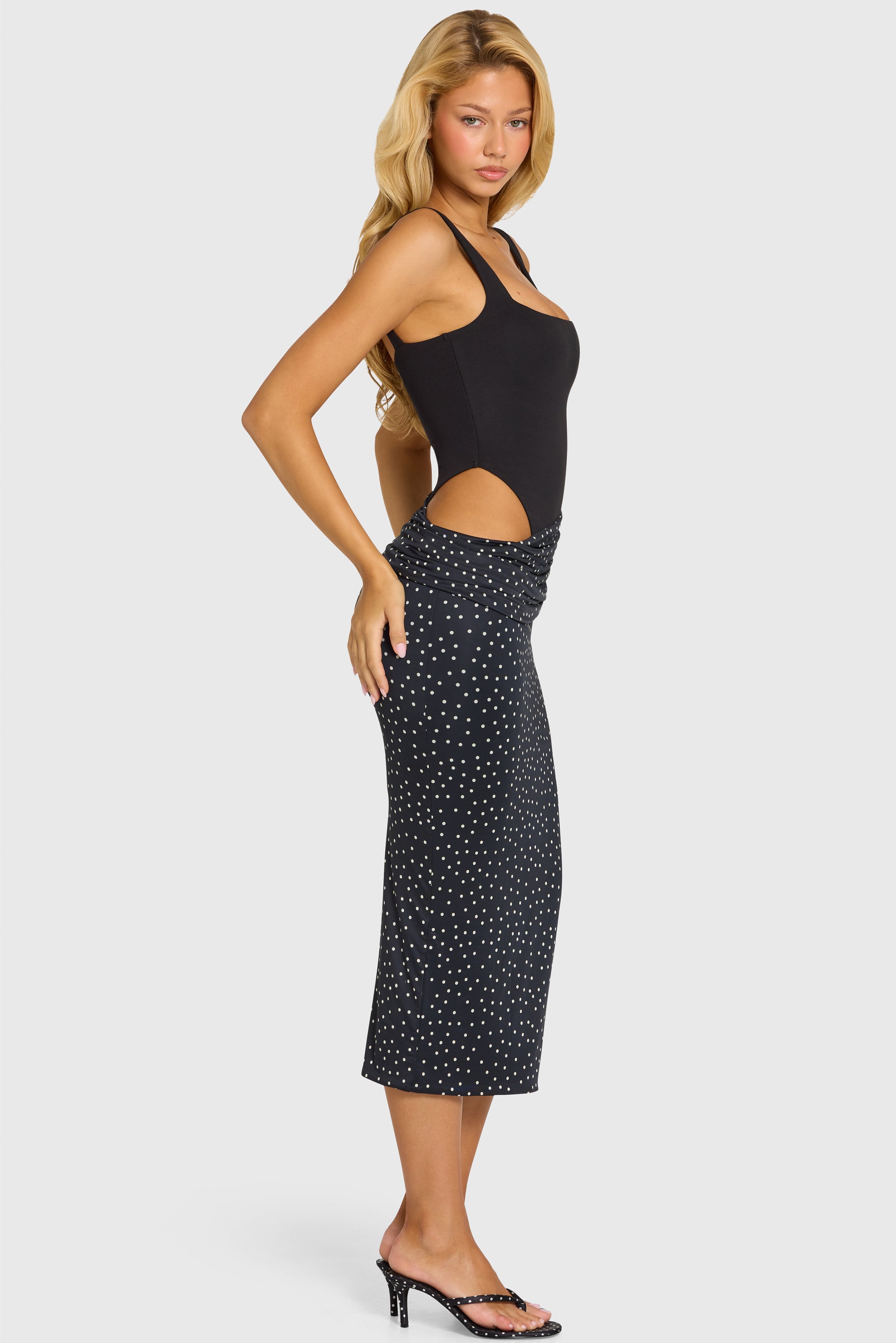 Bodice Draped Midi Dress in Black