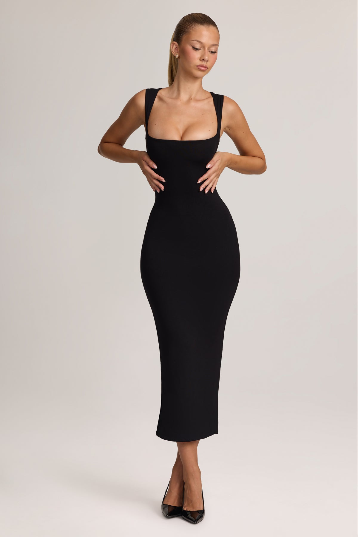 Modal Bodycon Midi Dress in Black