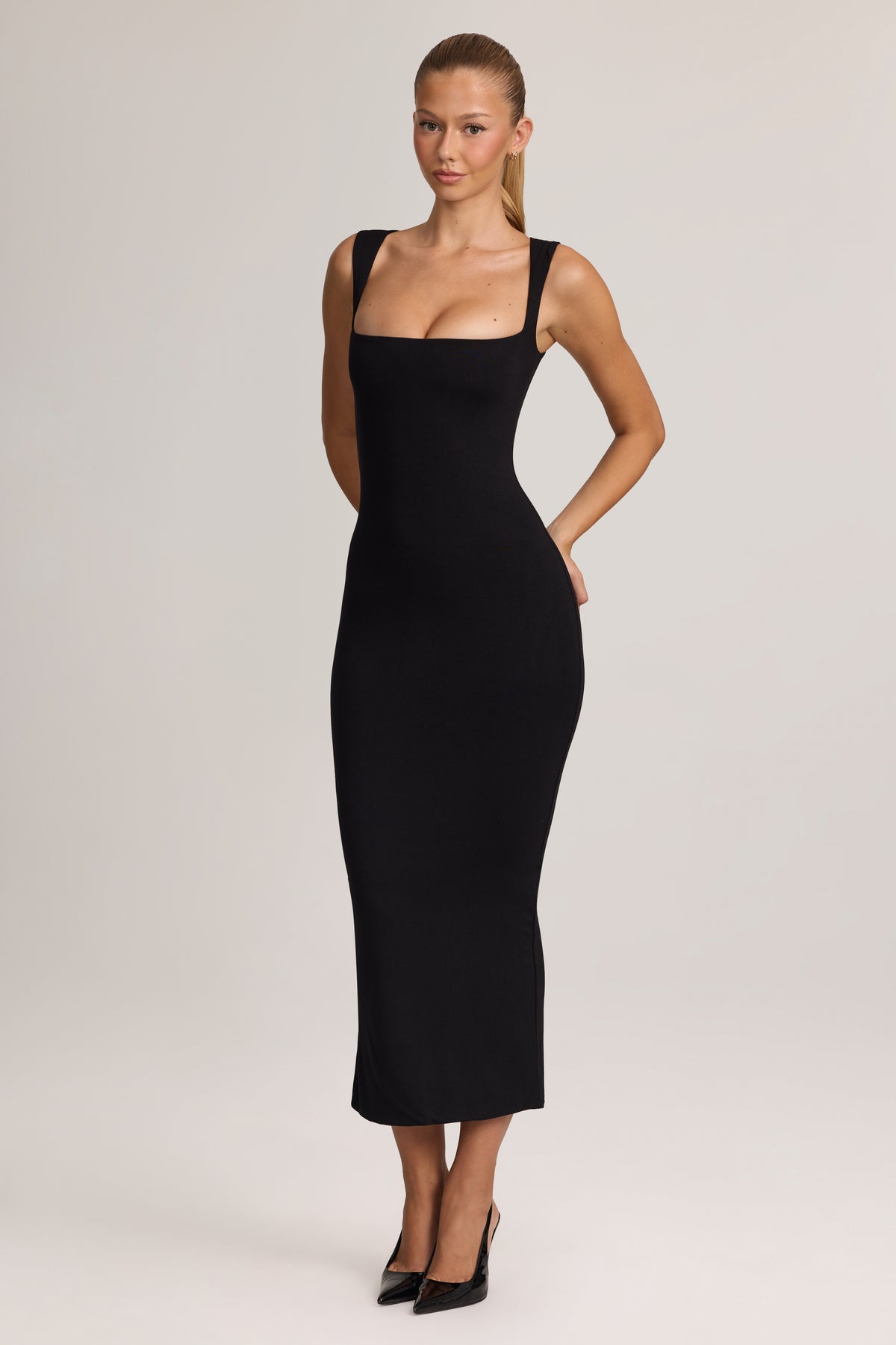 Modal Bodycon Midi Dress in Black