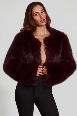 Faux Fur Cropped Bolero in Wine