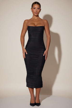 Ruched Backless Bodycon Midaxi Dress in Black