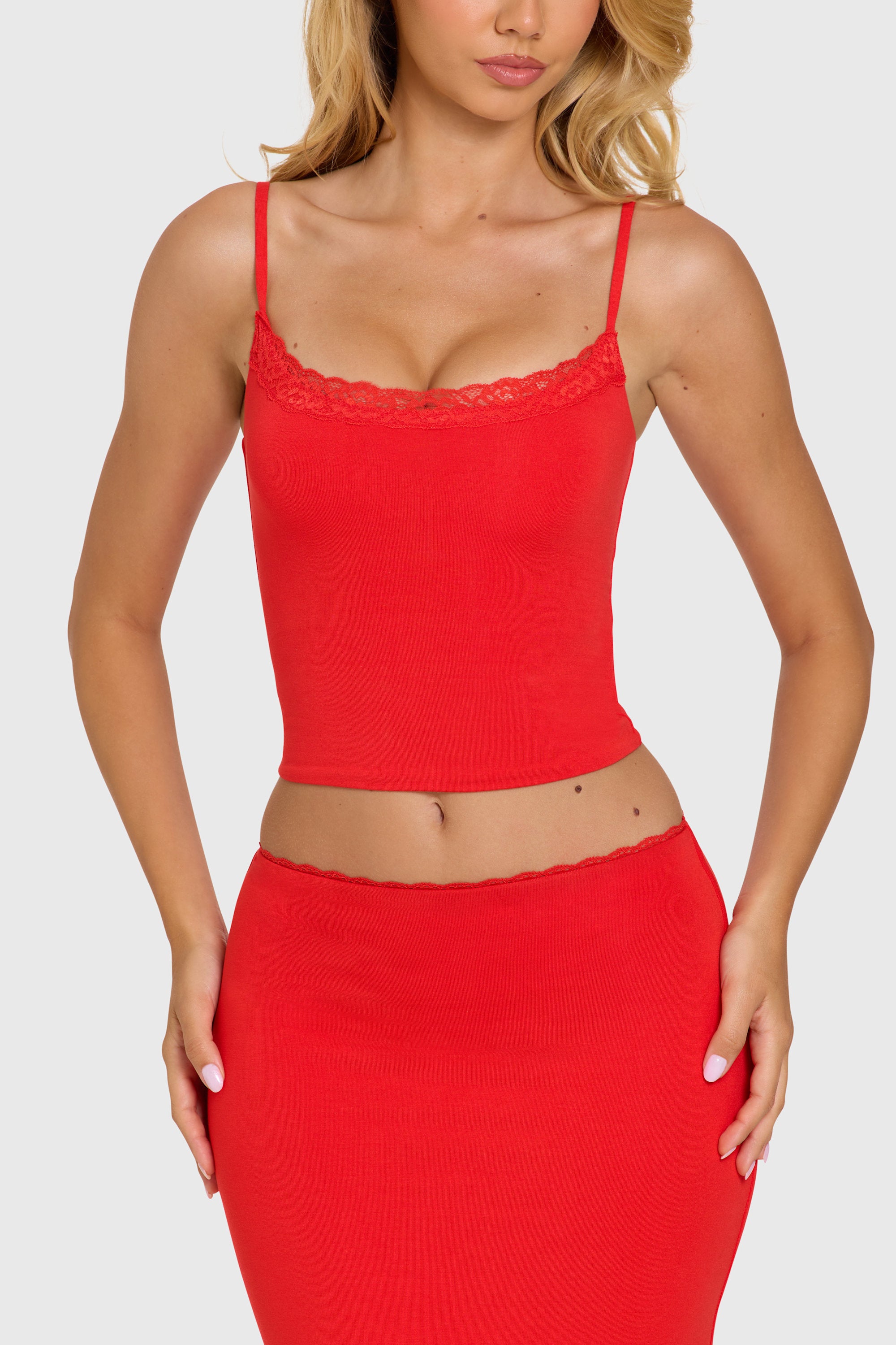 Modal Lace-Trim Top in Cherry - 2
