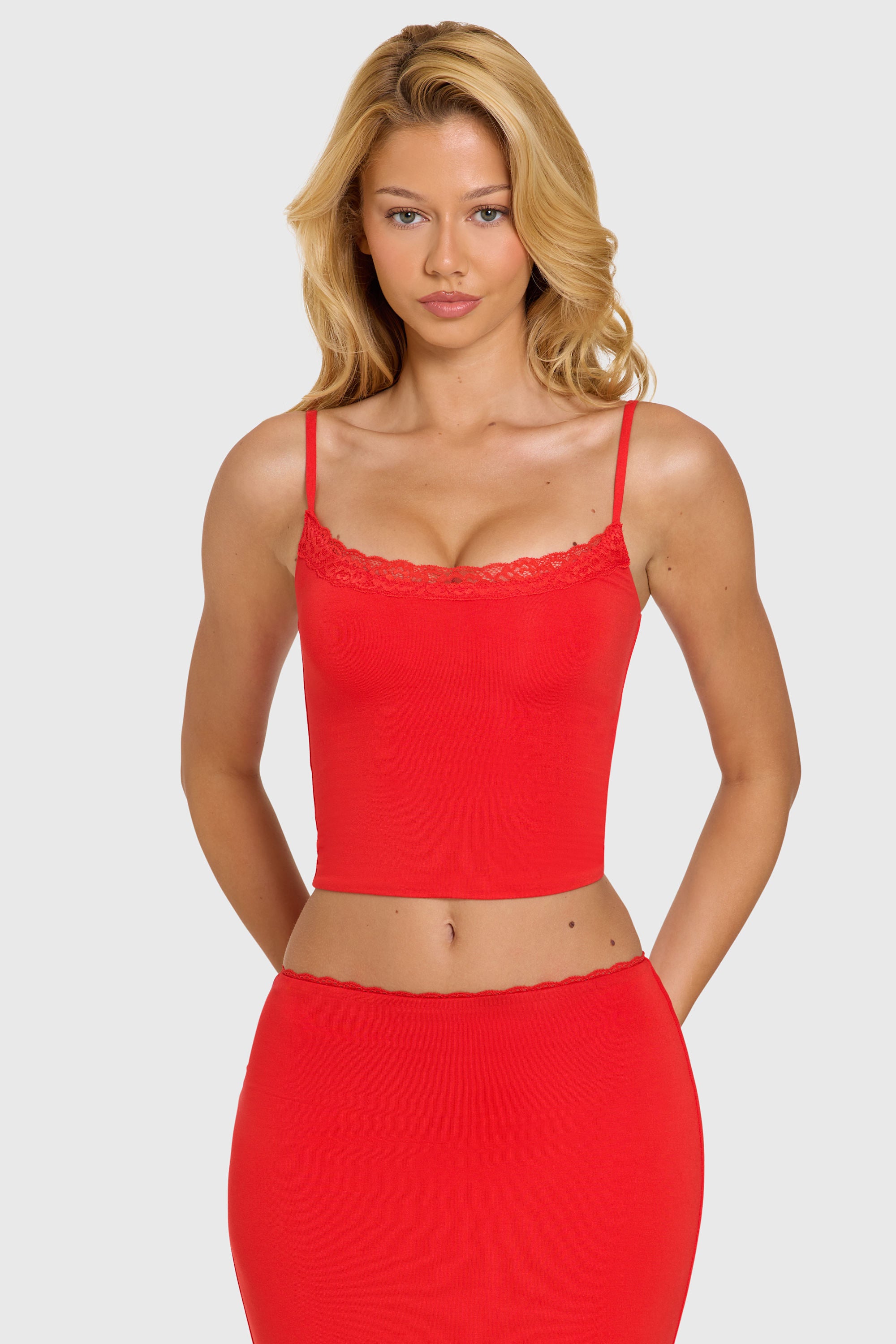 Modal Lace-Trim Top in Cherry - 1