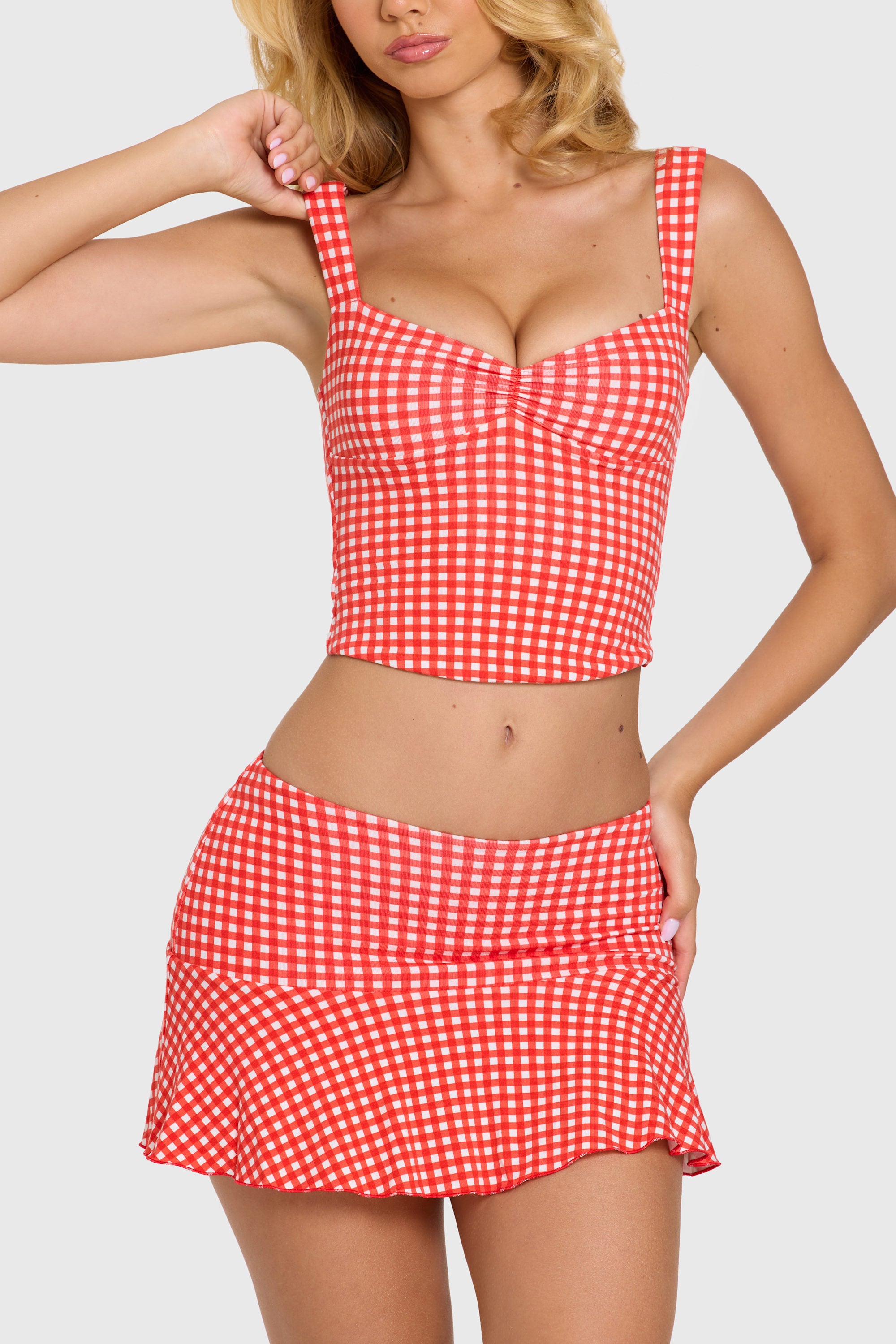 Modal Ruched Bust Top in Red Gingham - 2