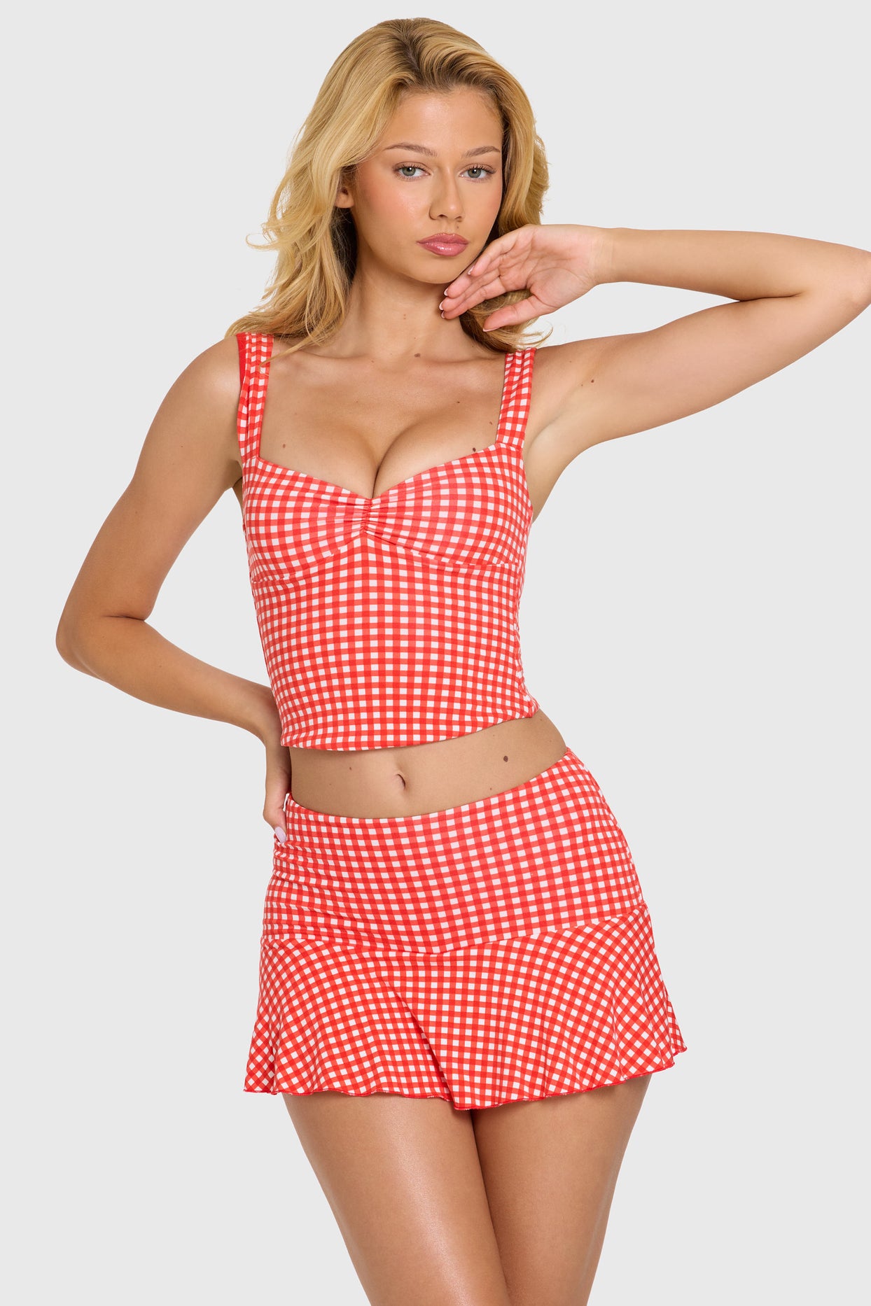 Modal Ruched Bust Top in Red Gingham - 6