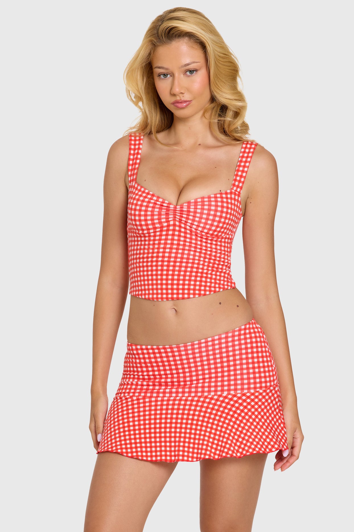 Modal Ruched Bust Top in Red Gingham - 8