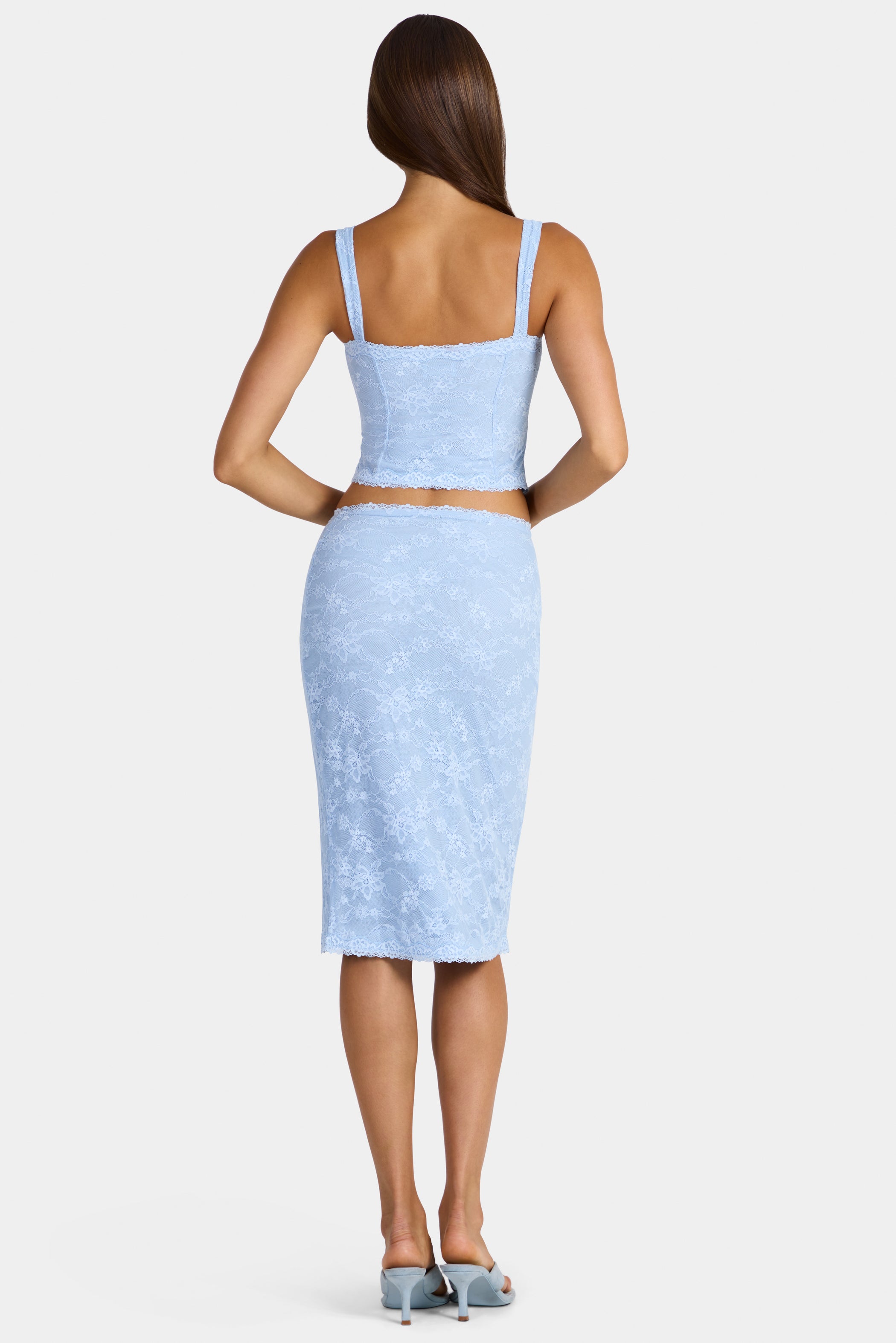 Lace Mid-Rise Midi Skirt in Arctic Blue