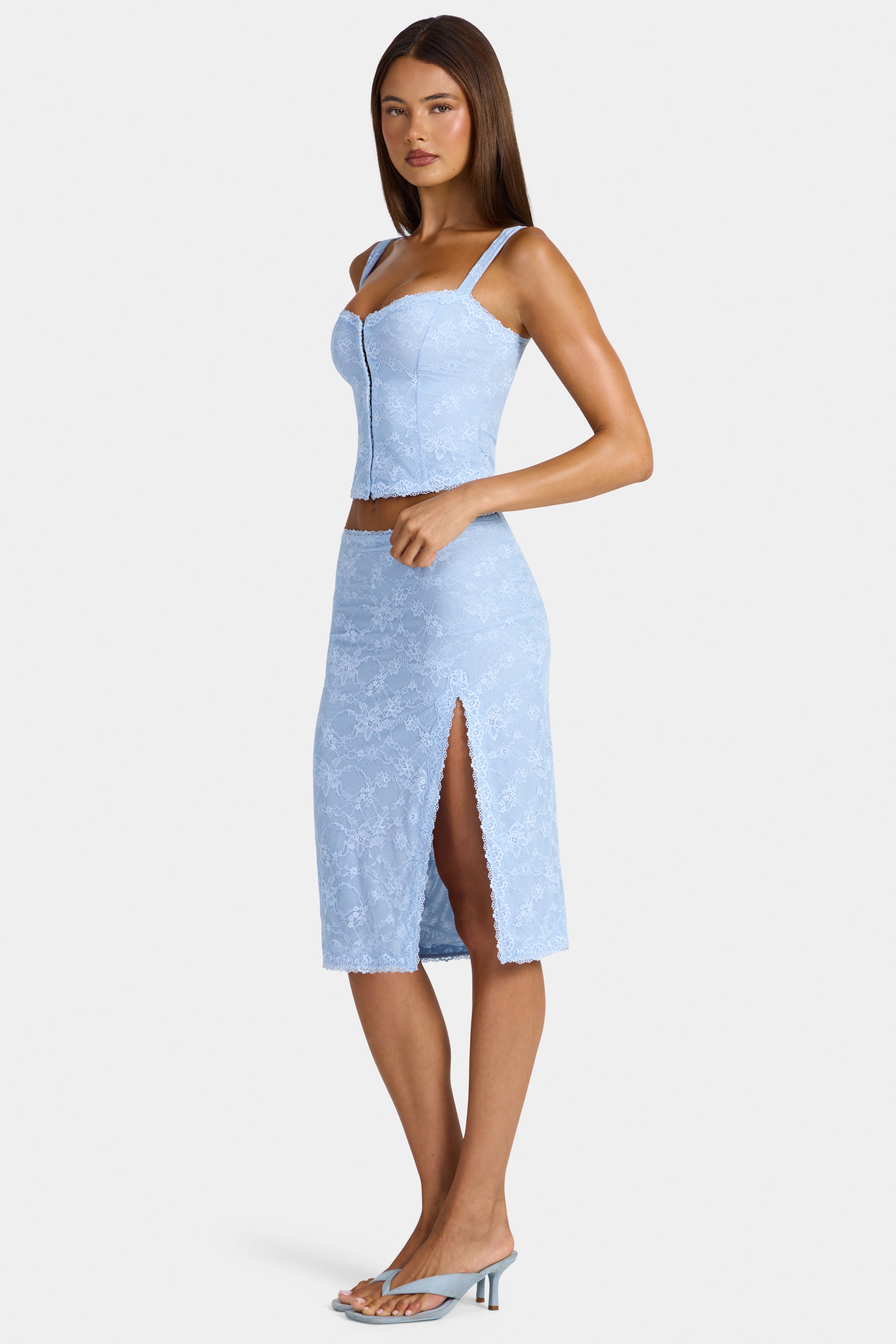 Lace Mid-Rise Midi Skirt in Arctic Blue