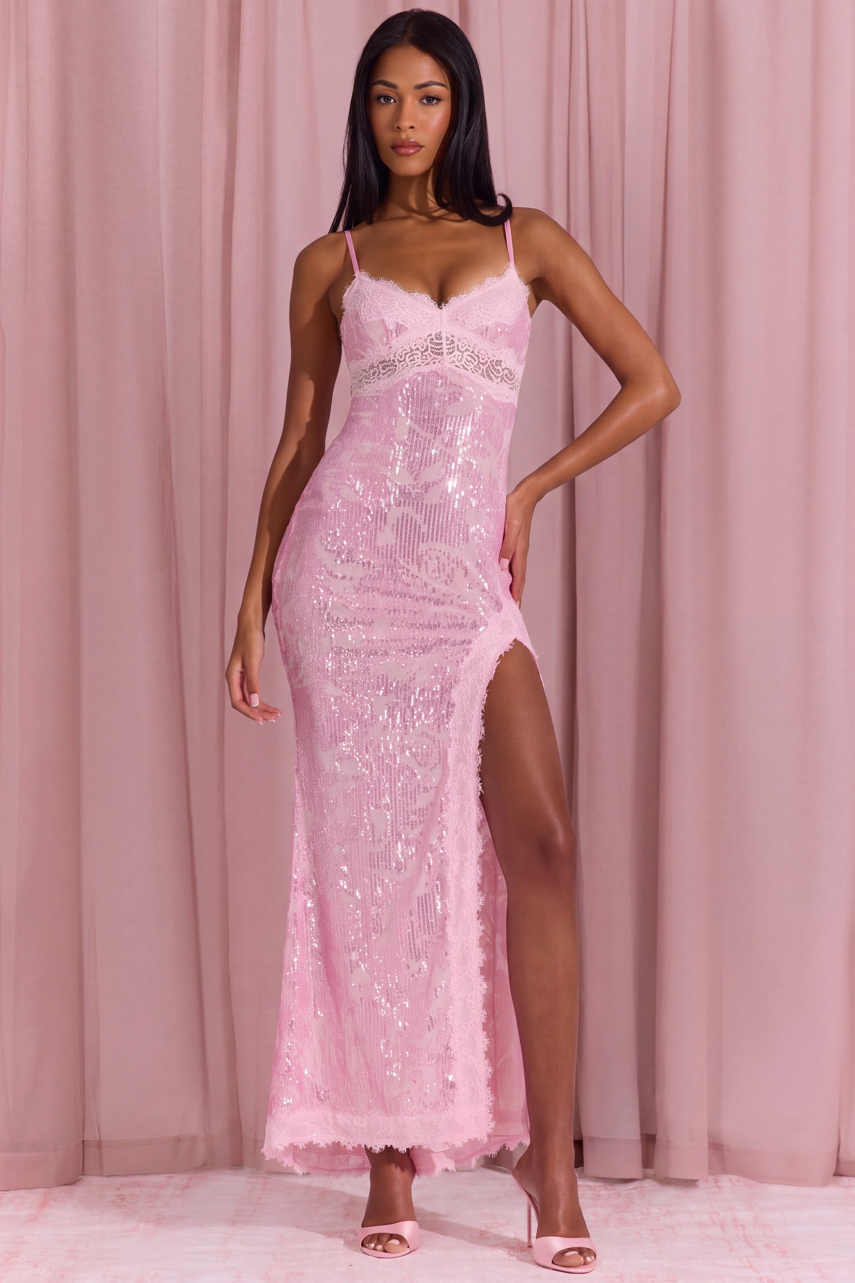 Polene Embellished Lace-Trim Mini Dress in Blossom Pink | Oh Polly