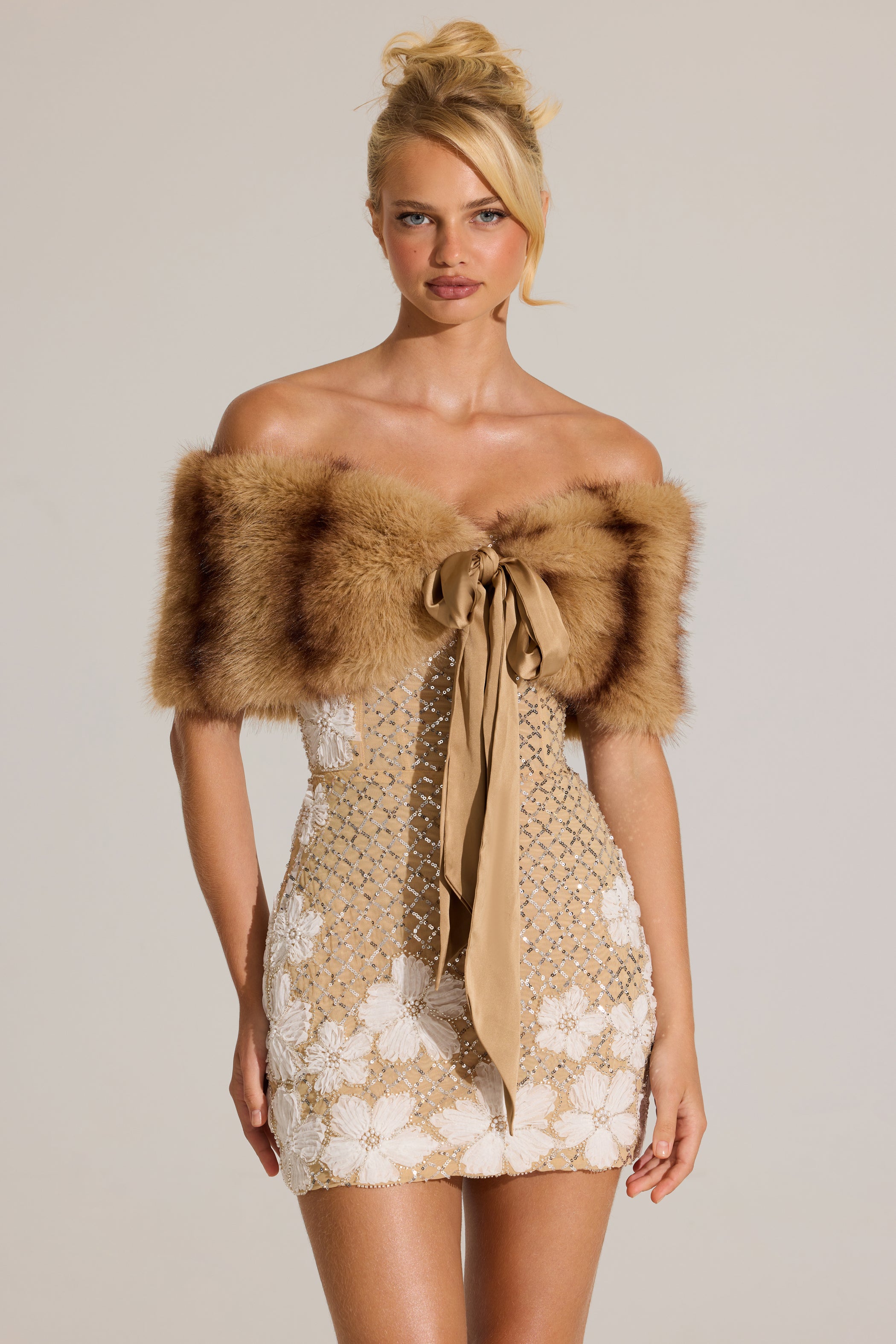 Fur Ribbon-Tie Stole in Mink