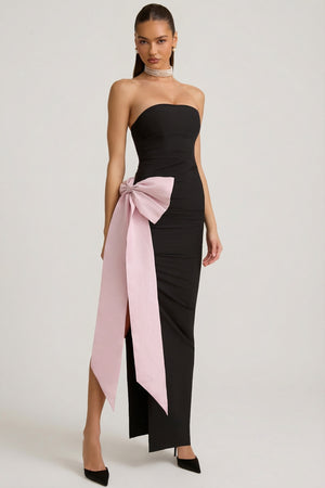Angelique Strapless Bow-Detail Maxi Dress in Black