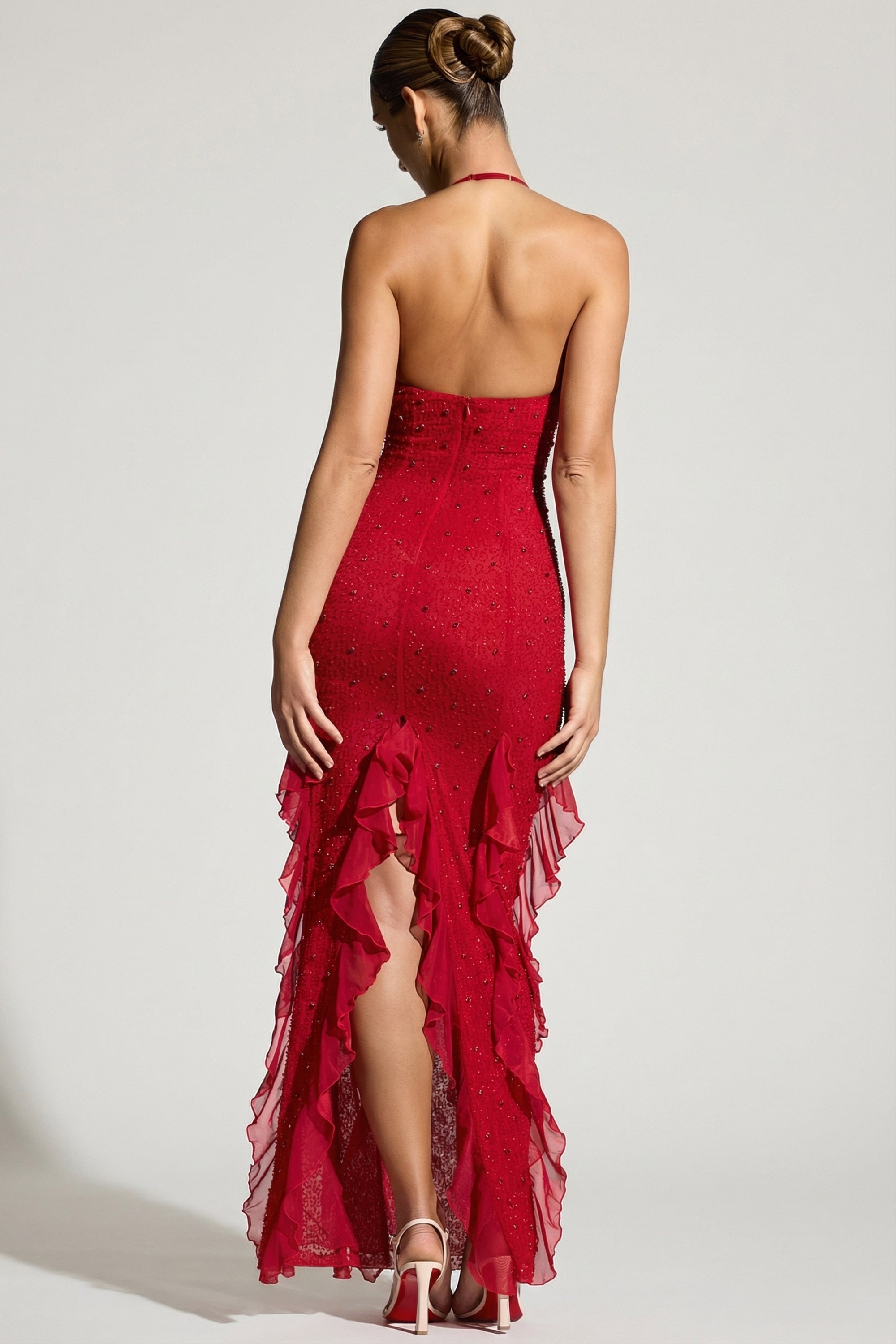 Josephine Embellished Cut-Out Asymmetric Midaxi Dress in Black