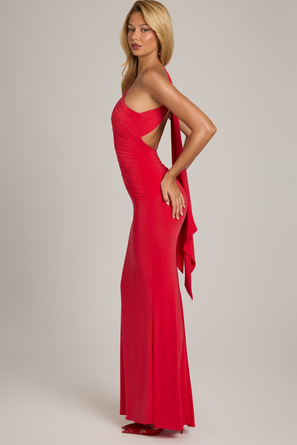 Jersey One-Shoulder Maxi Dress in Scarlet Red