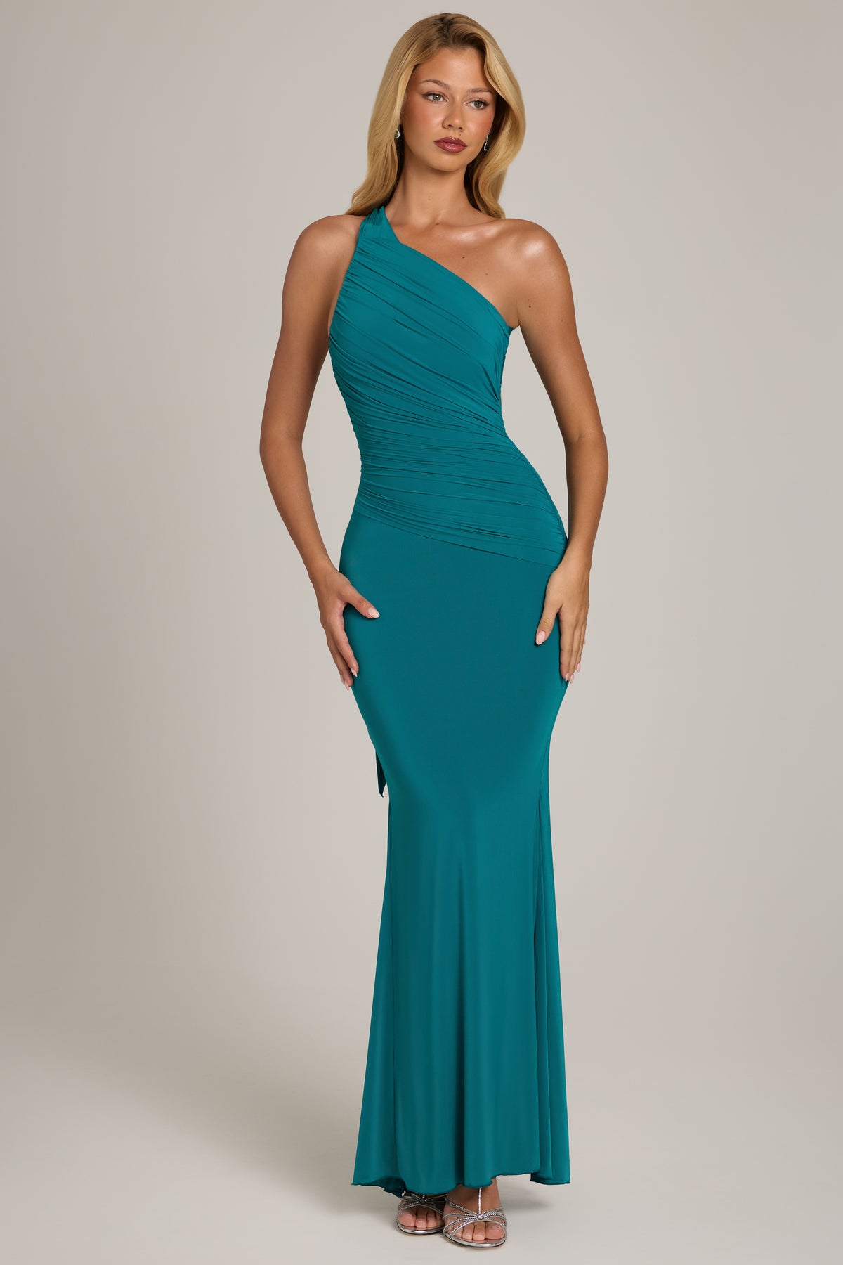Jersey One-Shoulder Maxi Dress in Teal