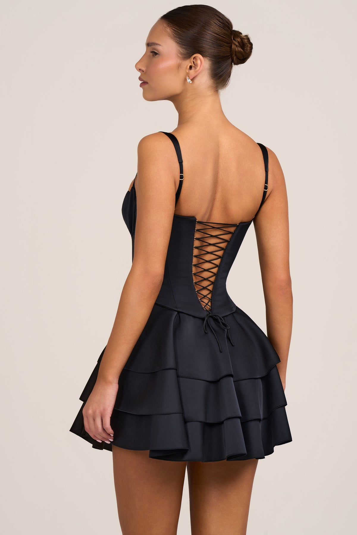 Satin Corset Mini Dress in Black - 2
