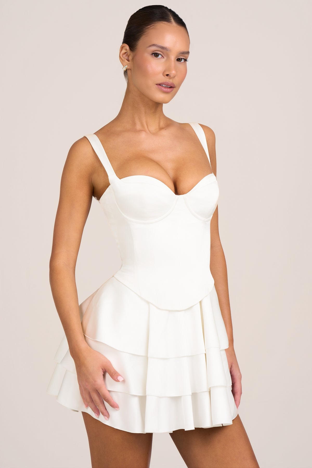 ⁣⁢Satin-Korsett-Minikleid in Weiß⁤⁣