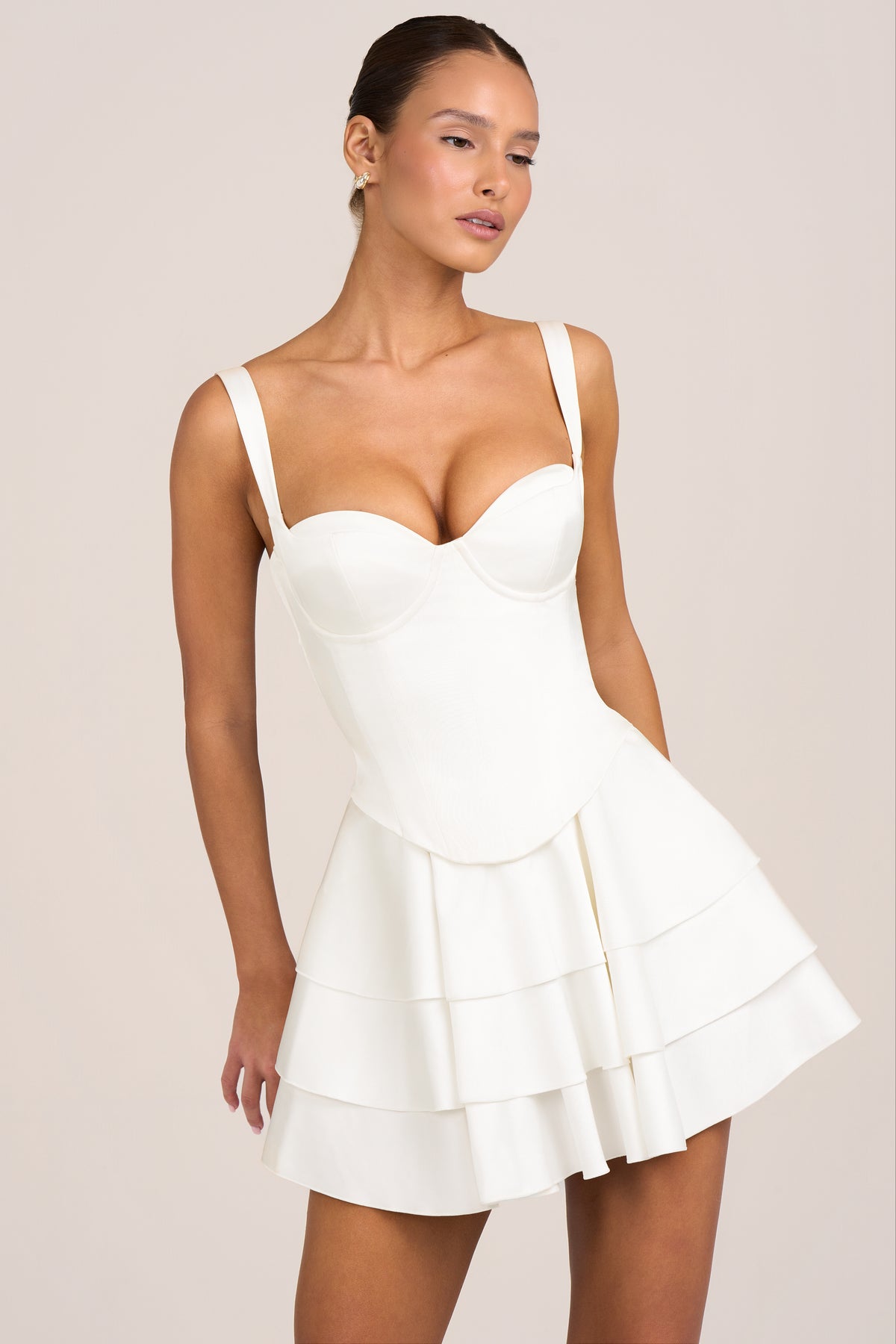 ⁣⁢Satin-Korsett-Minikleid in Weiß⁤⁣